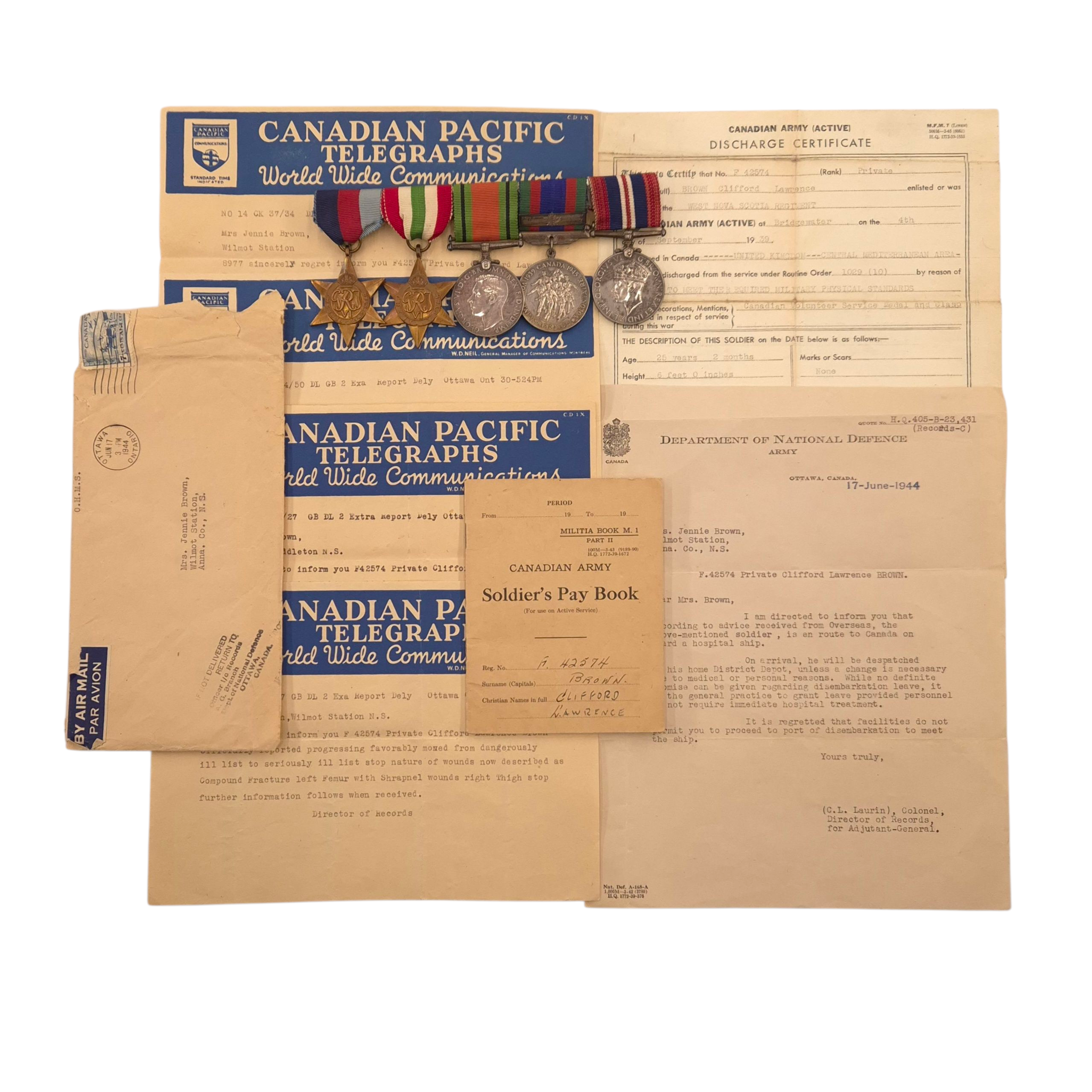 Canadian Medal Grouping – Private C.L. BROWN - West Nova Scotia Regiment