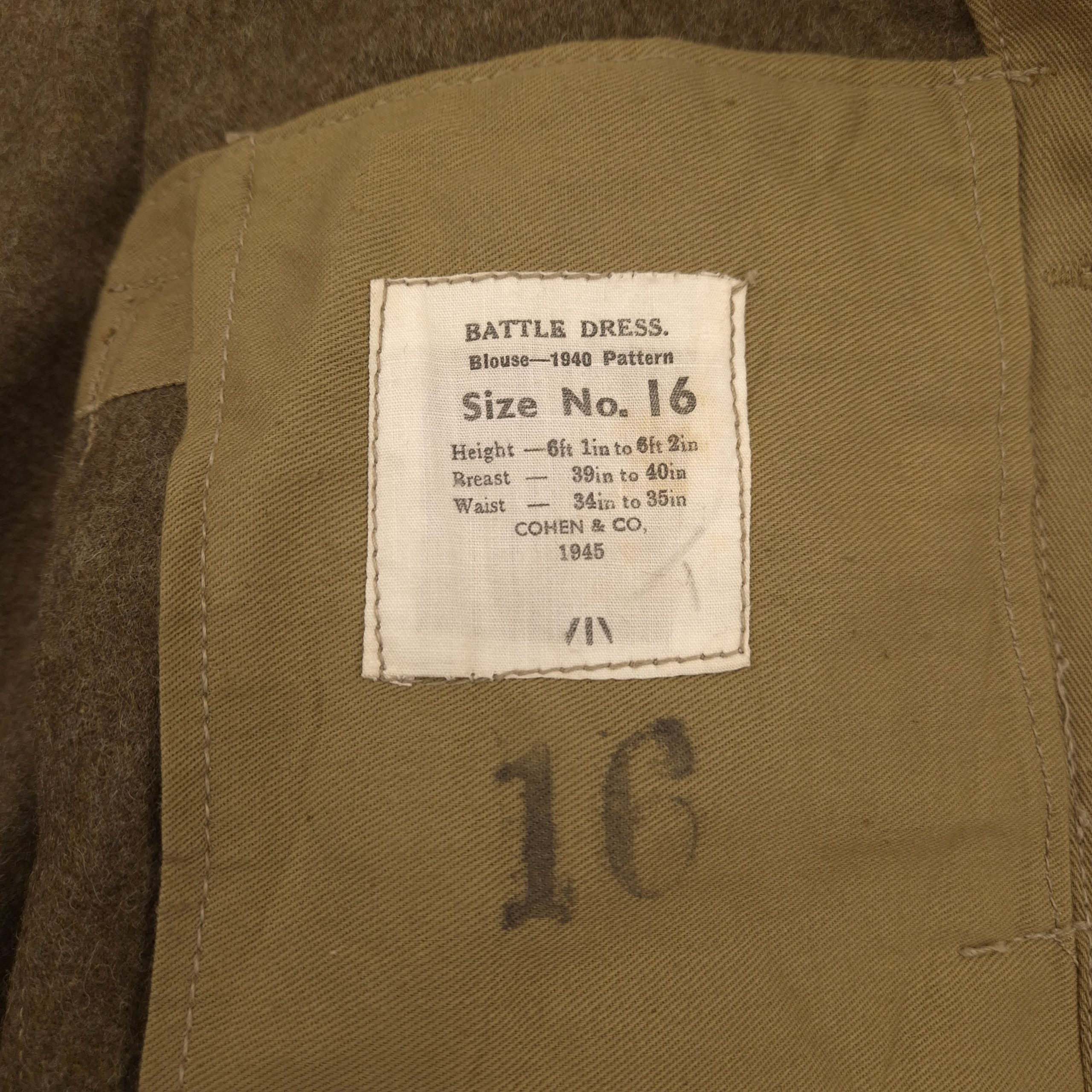 British P40 Battle Dress Jacket - 1945, size 16 - Image 3