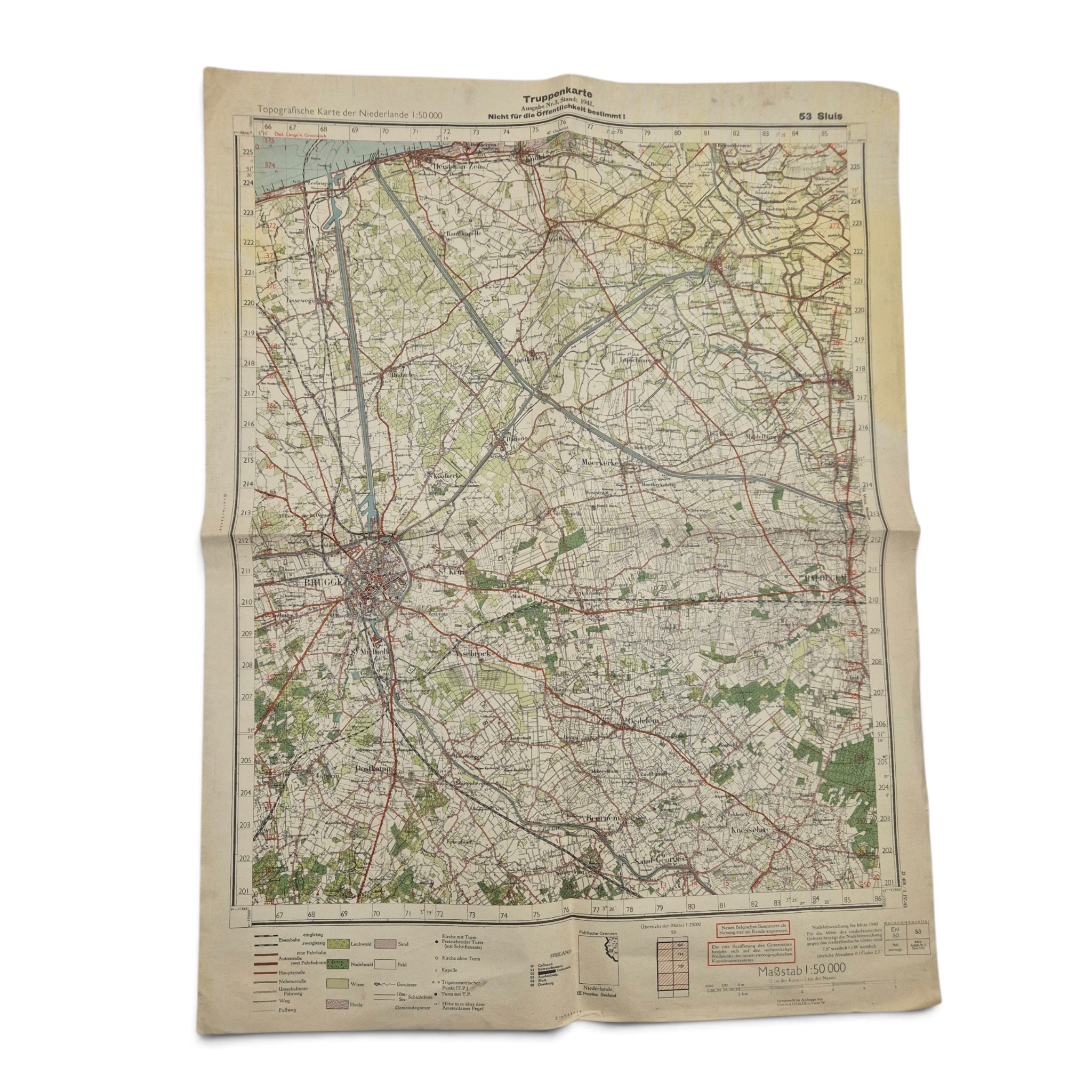 German Truppenkarte Map, sheet 53, Sluis - Ramskappele, Brugge, Maldegem