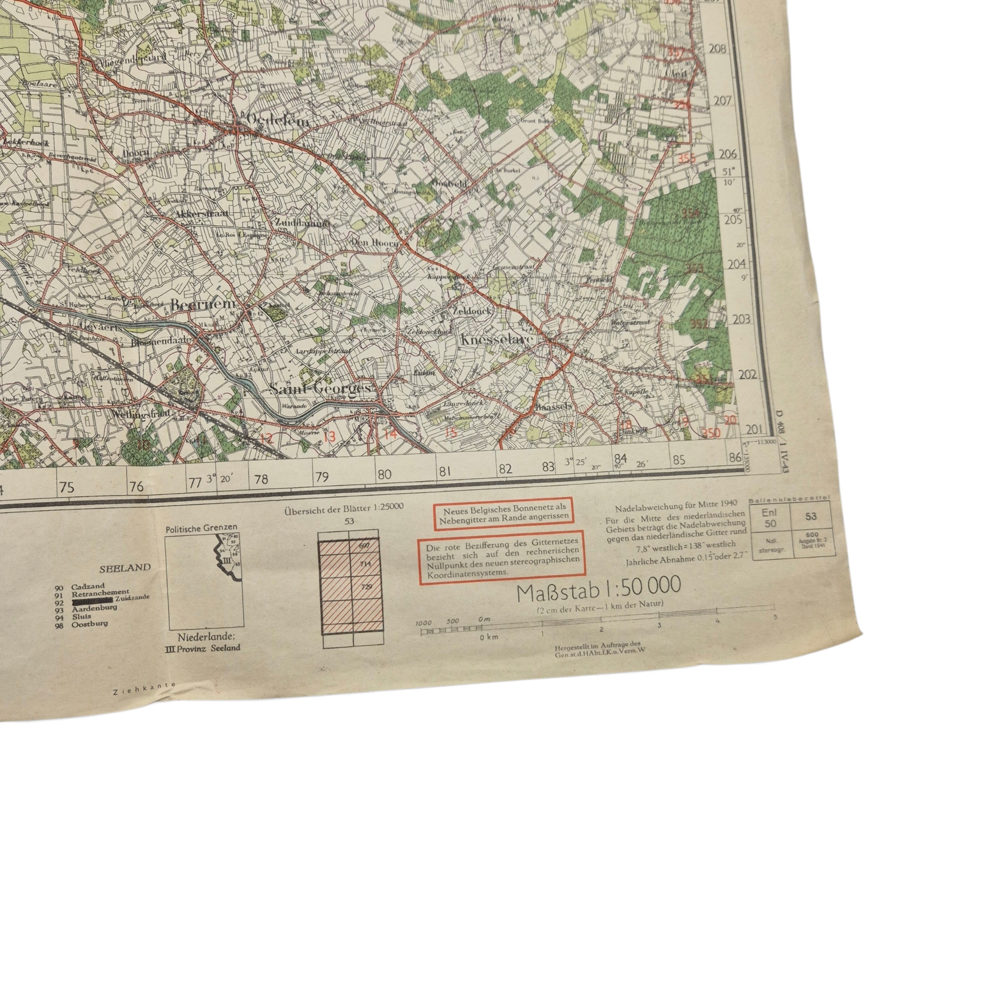 German Truppenkarte Map, sheet 53, Sluis - Ramskappele, Brugge, Maldegem - Image 7