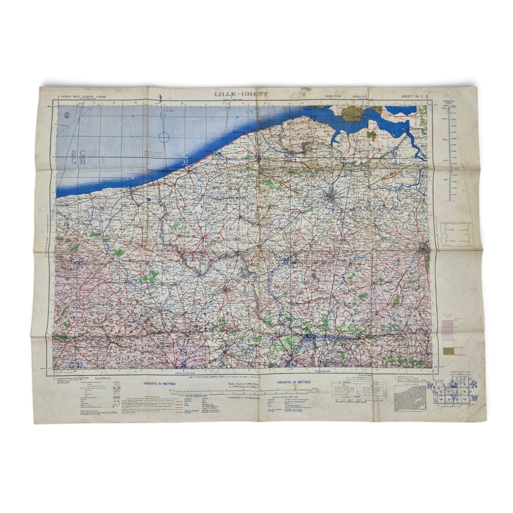 British/Canadian Army Map of Lille-Ghent 1943