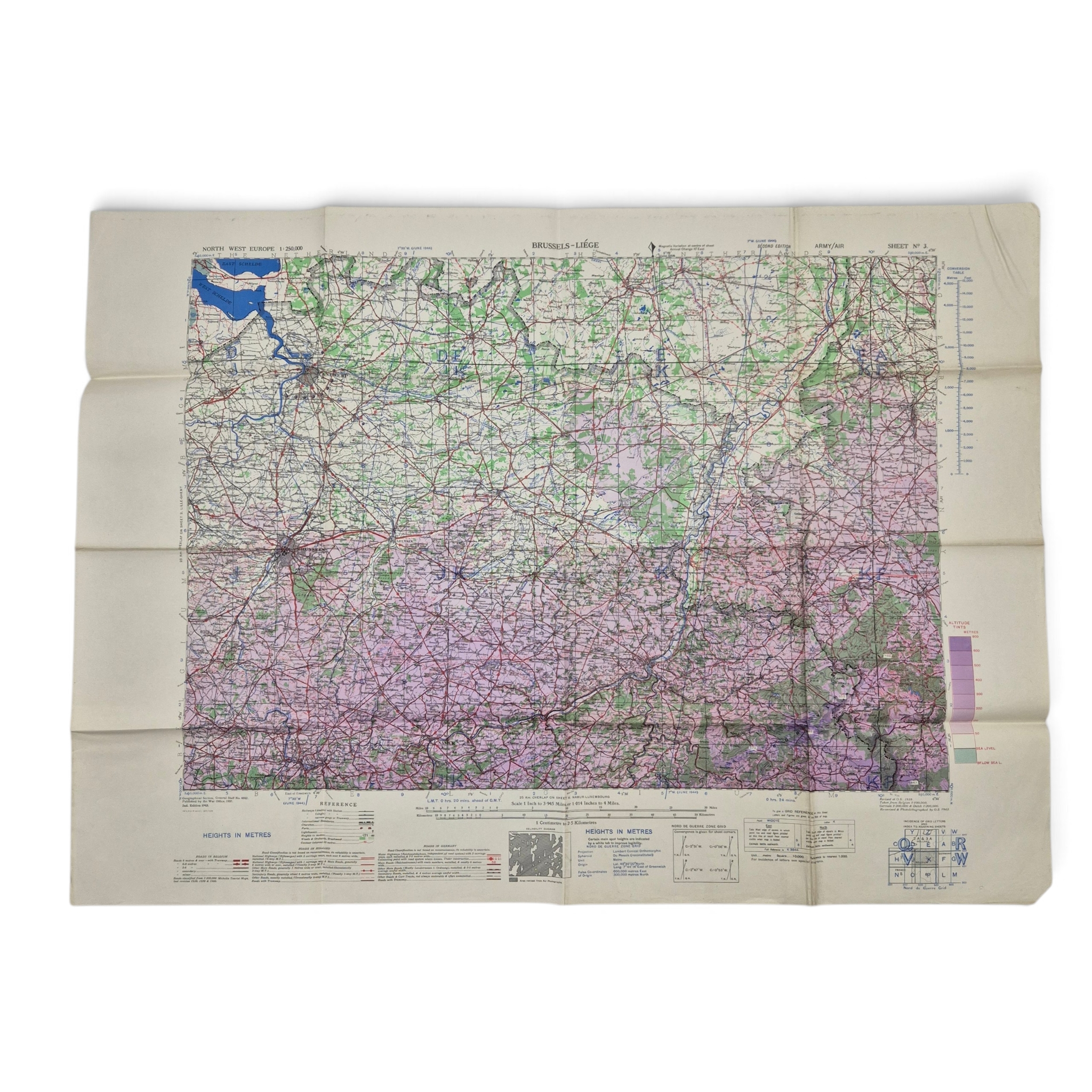 British/Canadian Army & Air Map of Brussels–Liège - 1944