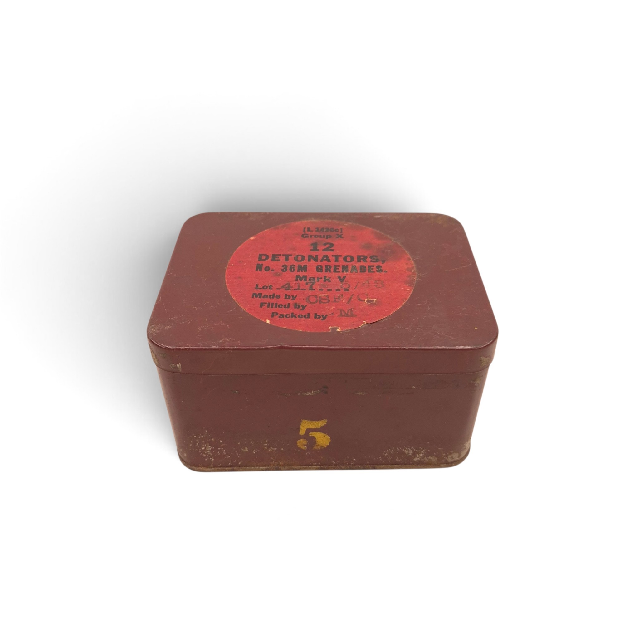 No.36 Mills Bomb Grenade Detonator Tin - Empty - Image 2