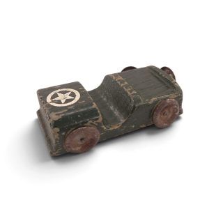 Period, handmade Willys Jeep model constructed from wood