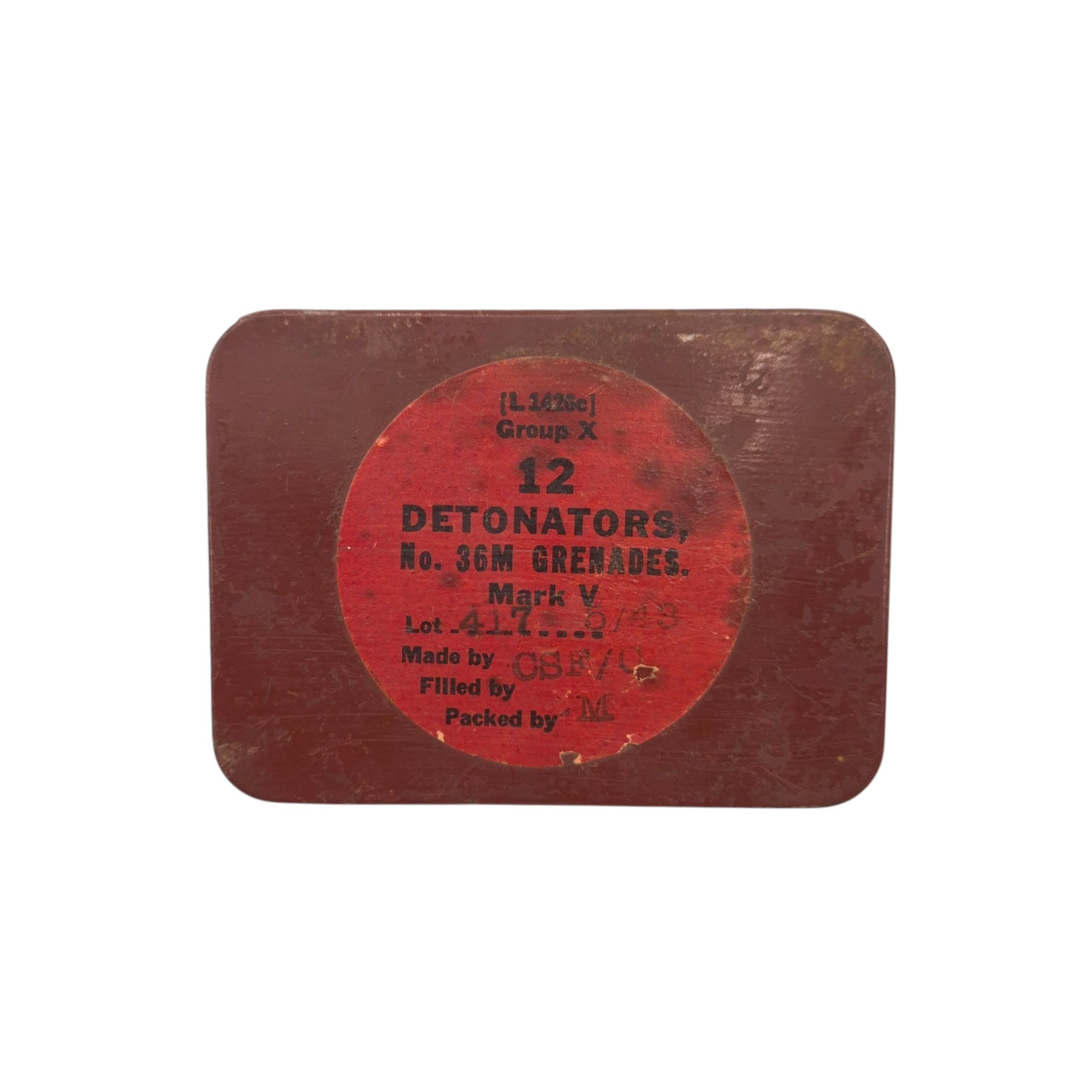 No.36 Mills Bomb Grenade Detonator Tin - Empty