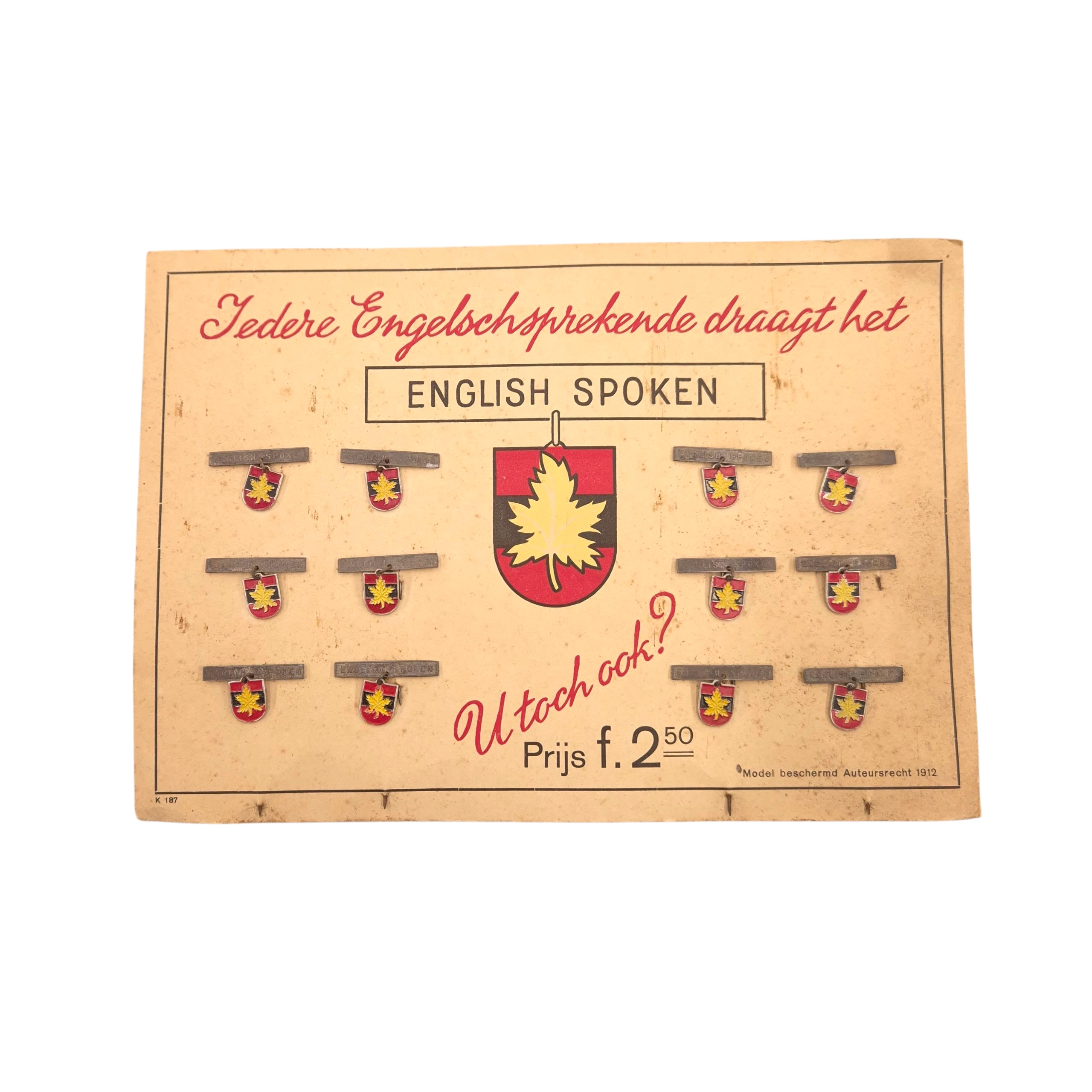 Set of twelve 'English Spoken' interpreter pins (Dutch civilian issue, Canadian Army)