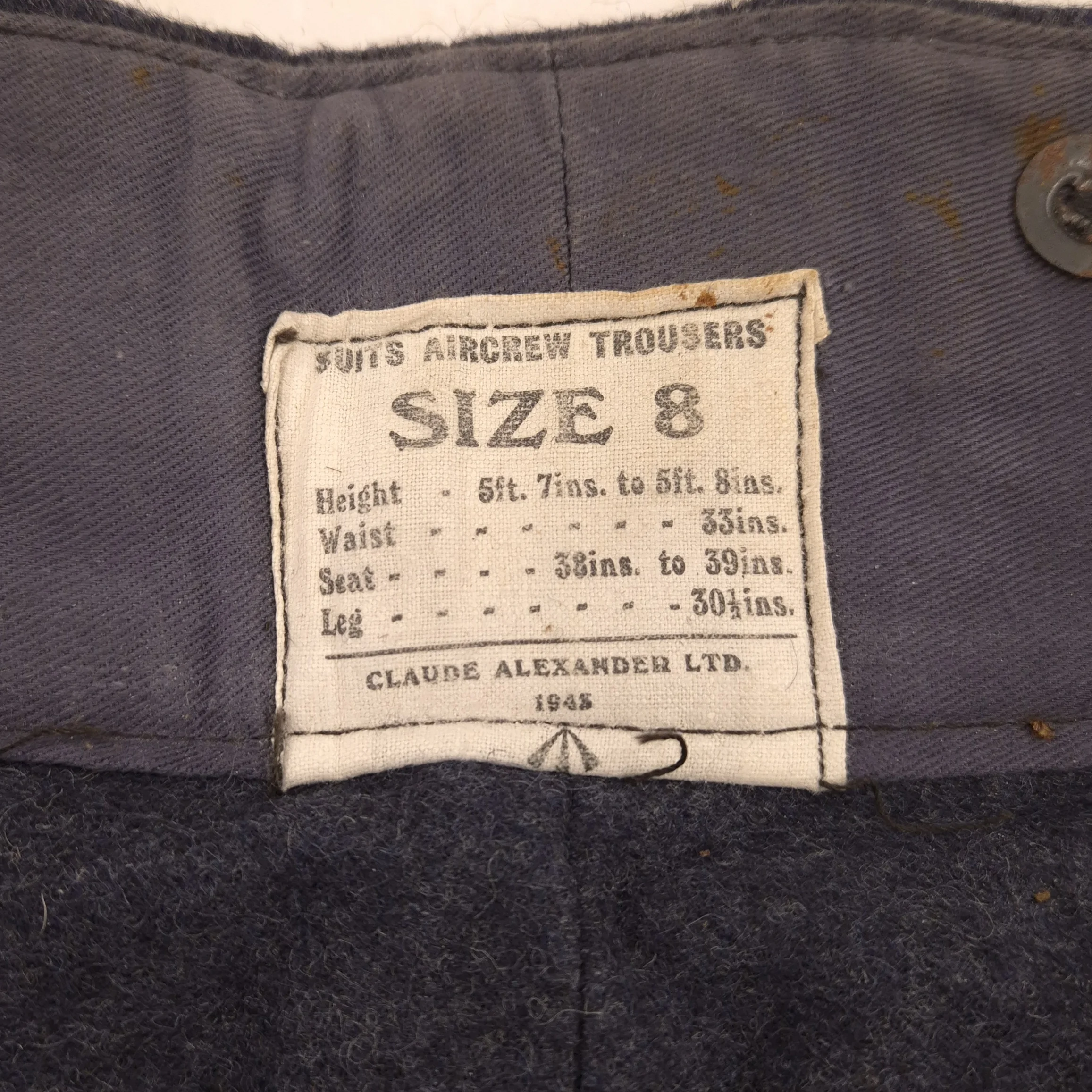 R.A.F. Suits Aircrew Trousers - Dated 1943 - Image 2