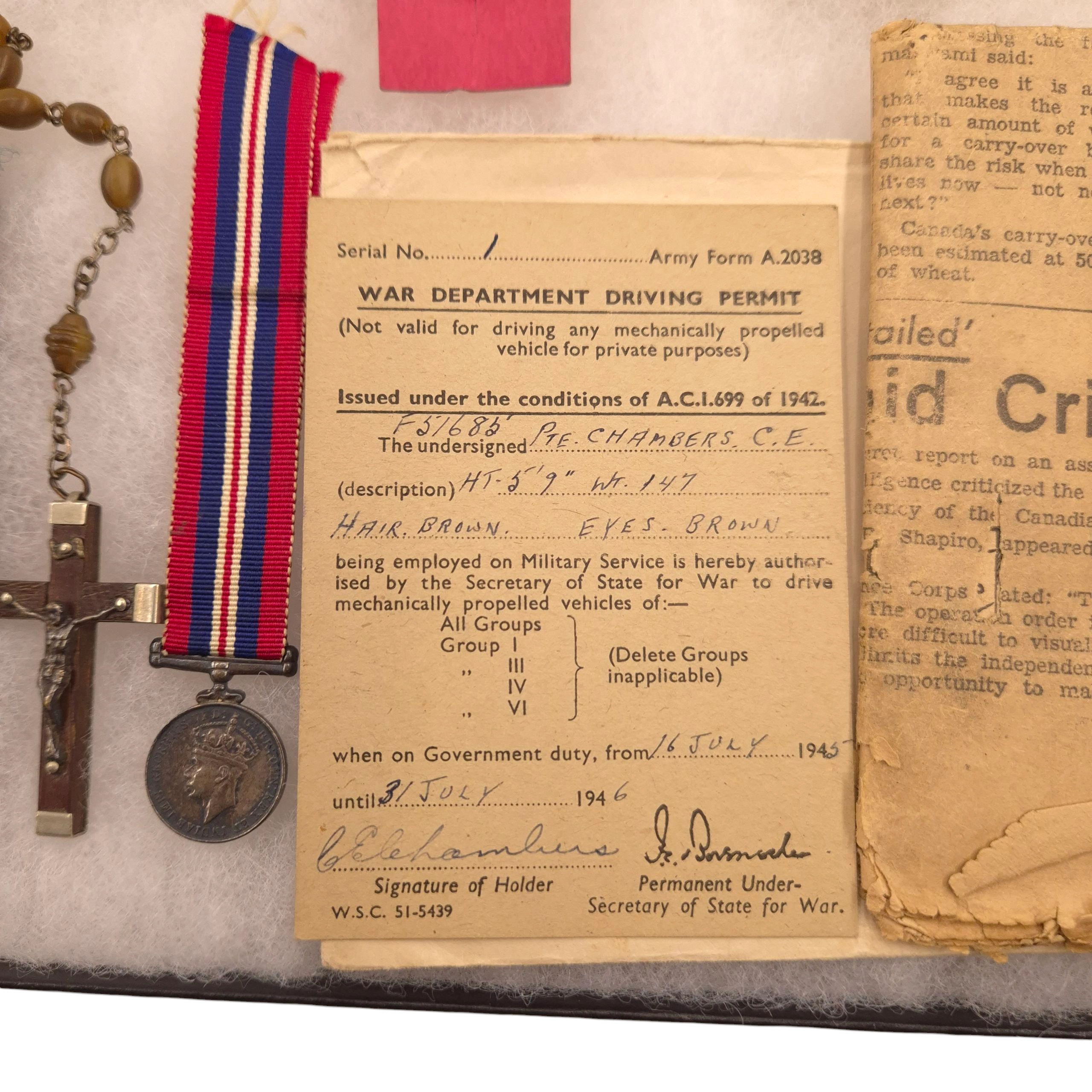 RCOC Grouping – Named to L/Cpl. Clyde Edward CHAMBERS (F-51685) - Image 33