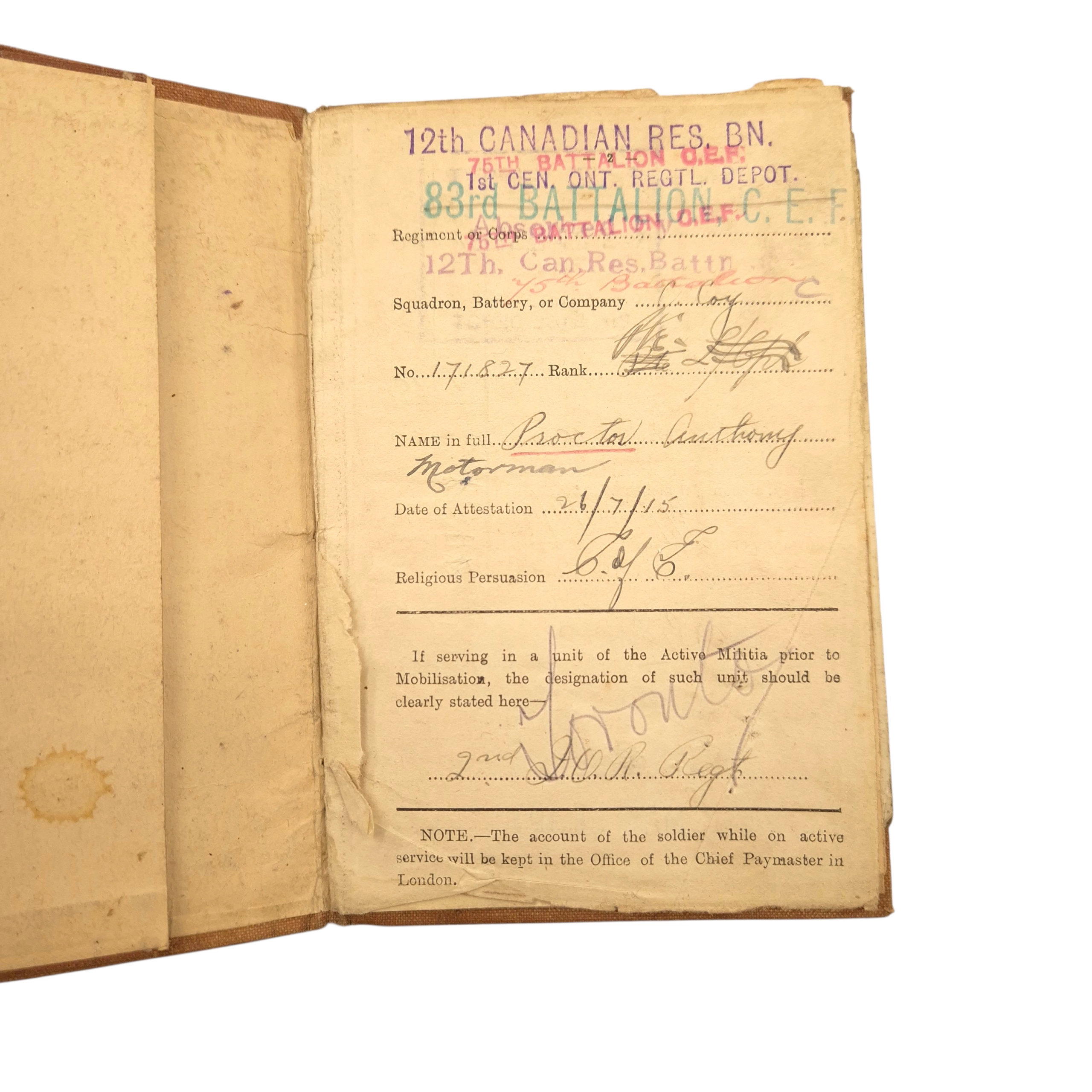 WWI Canadian "Military-Medal" Grouping – Pte. Anthony Proctor, Toronto - Image 6