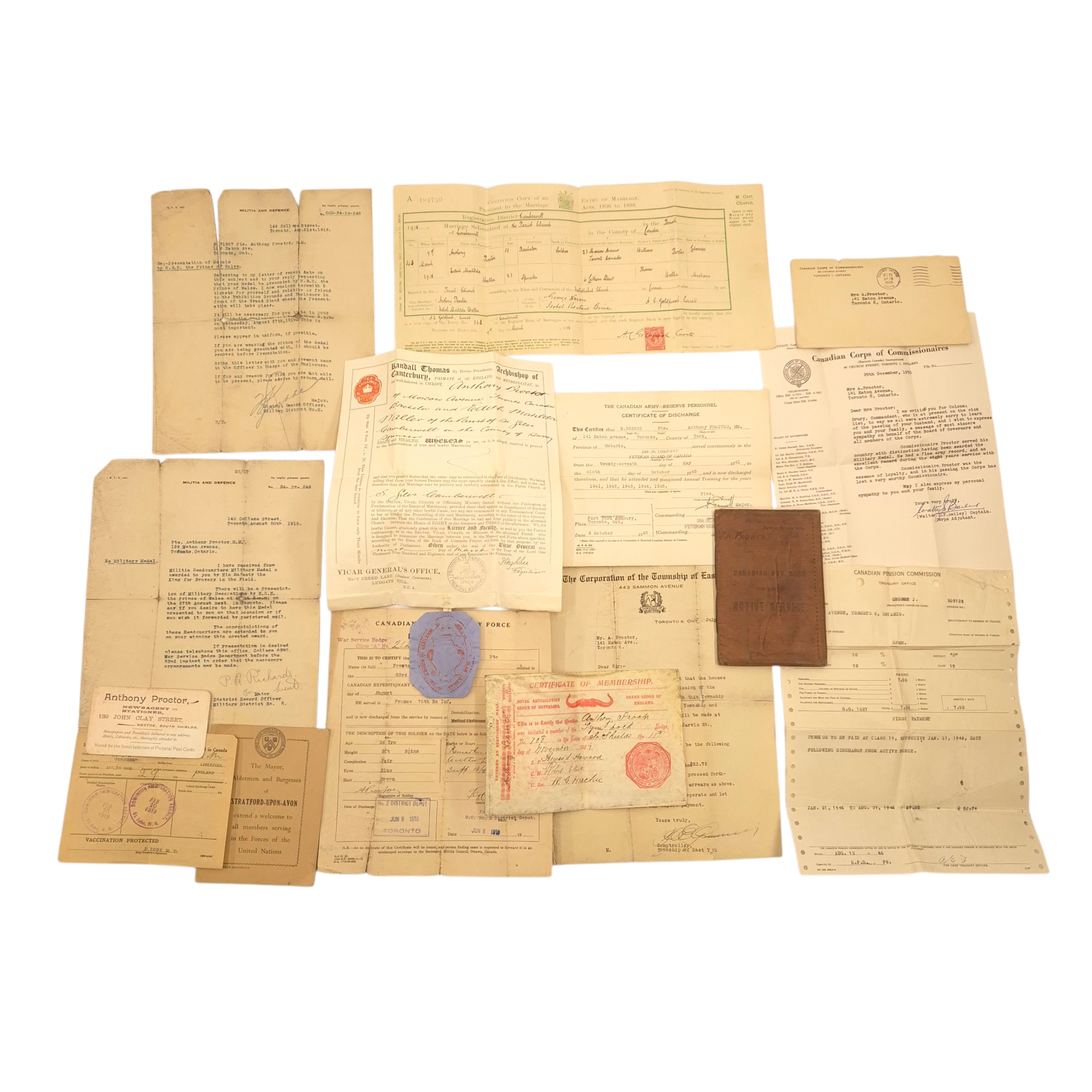 WWI Canadian "Military-Medal" Grouping – Pte. Anthony Proctor, Toronto