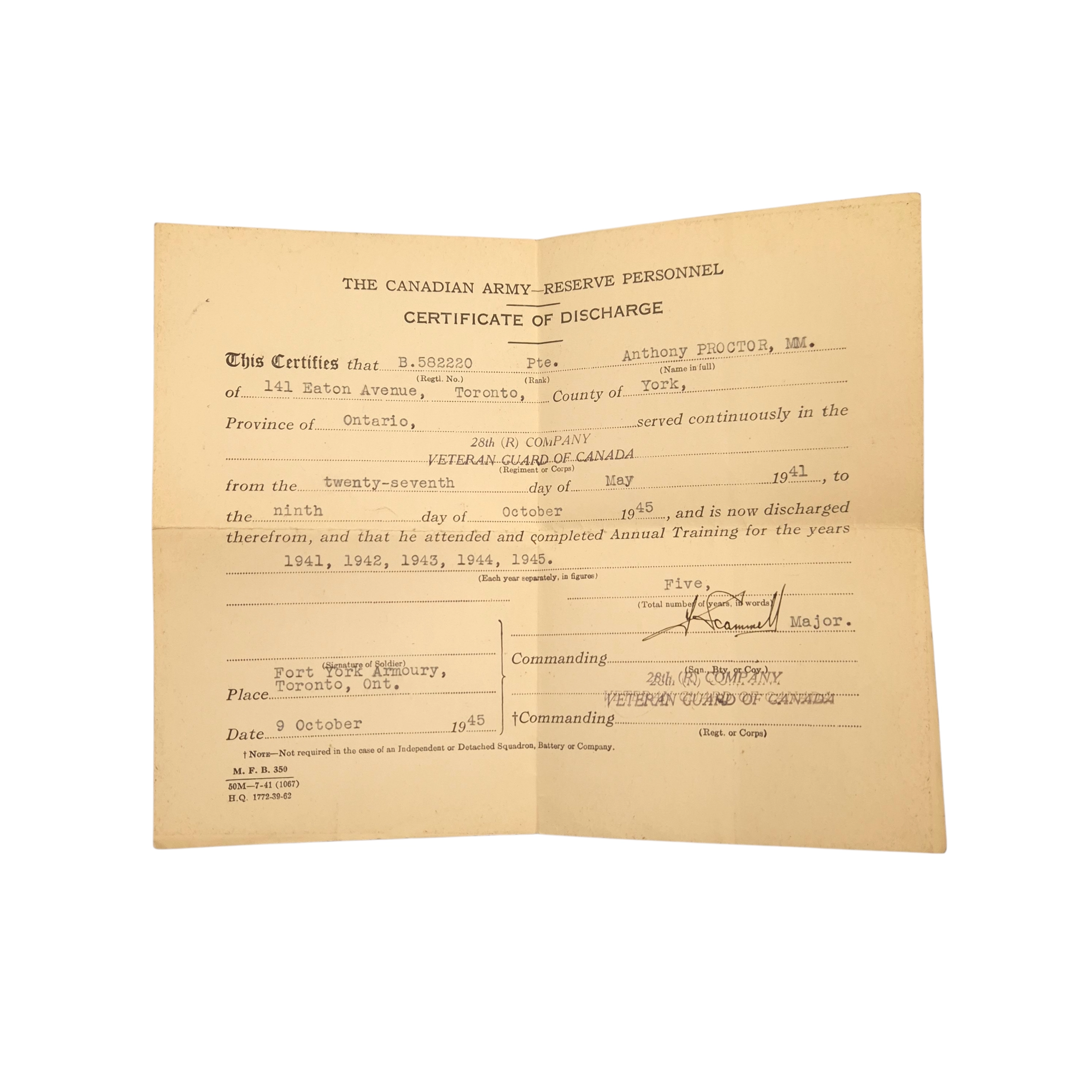 WWI Canadian "Military-Medal" Grouping – Pte. Anthony Proctor, Toronto - Image 20