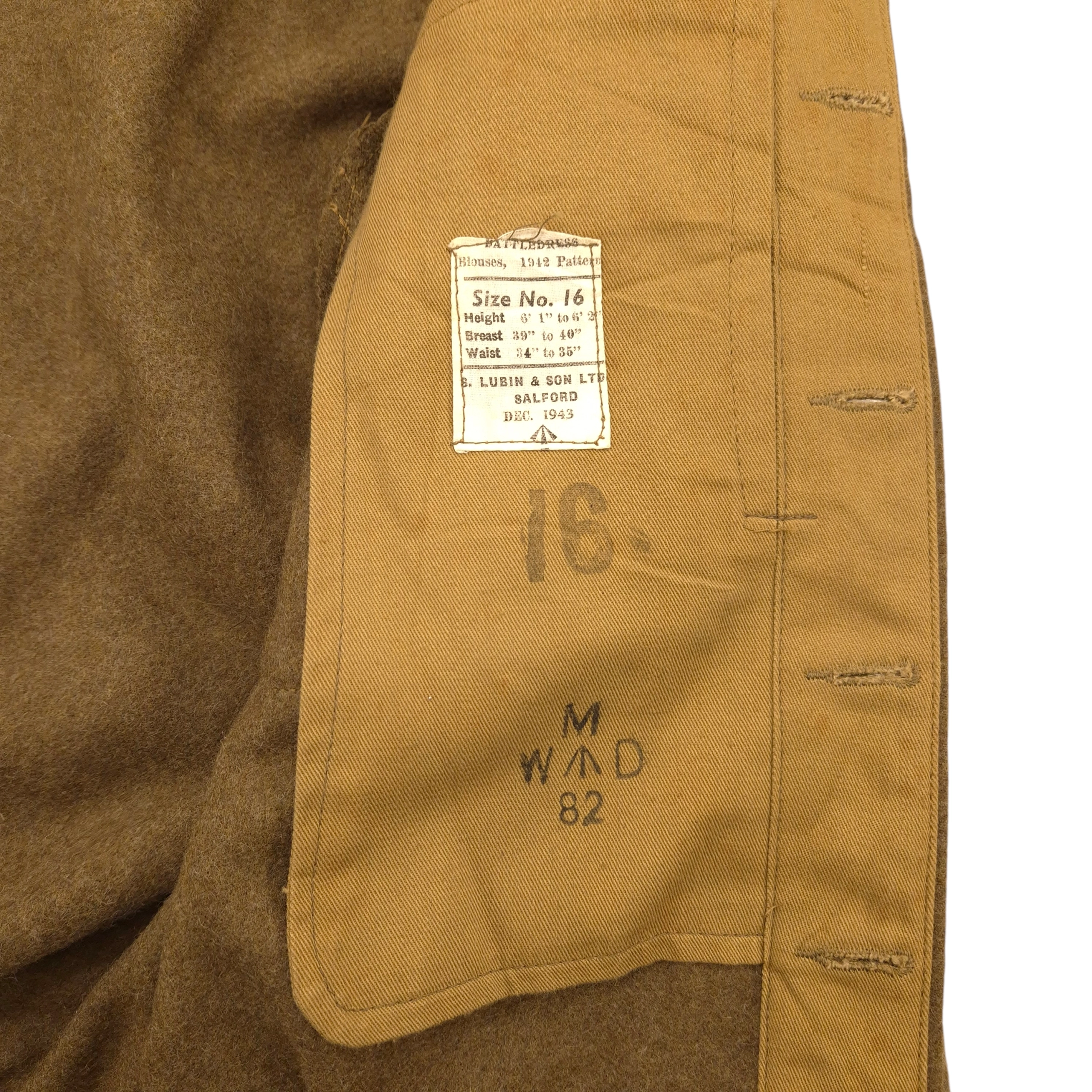 British P40 Battle Dress Jacket - 1943, size 16 - Image 5