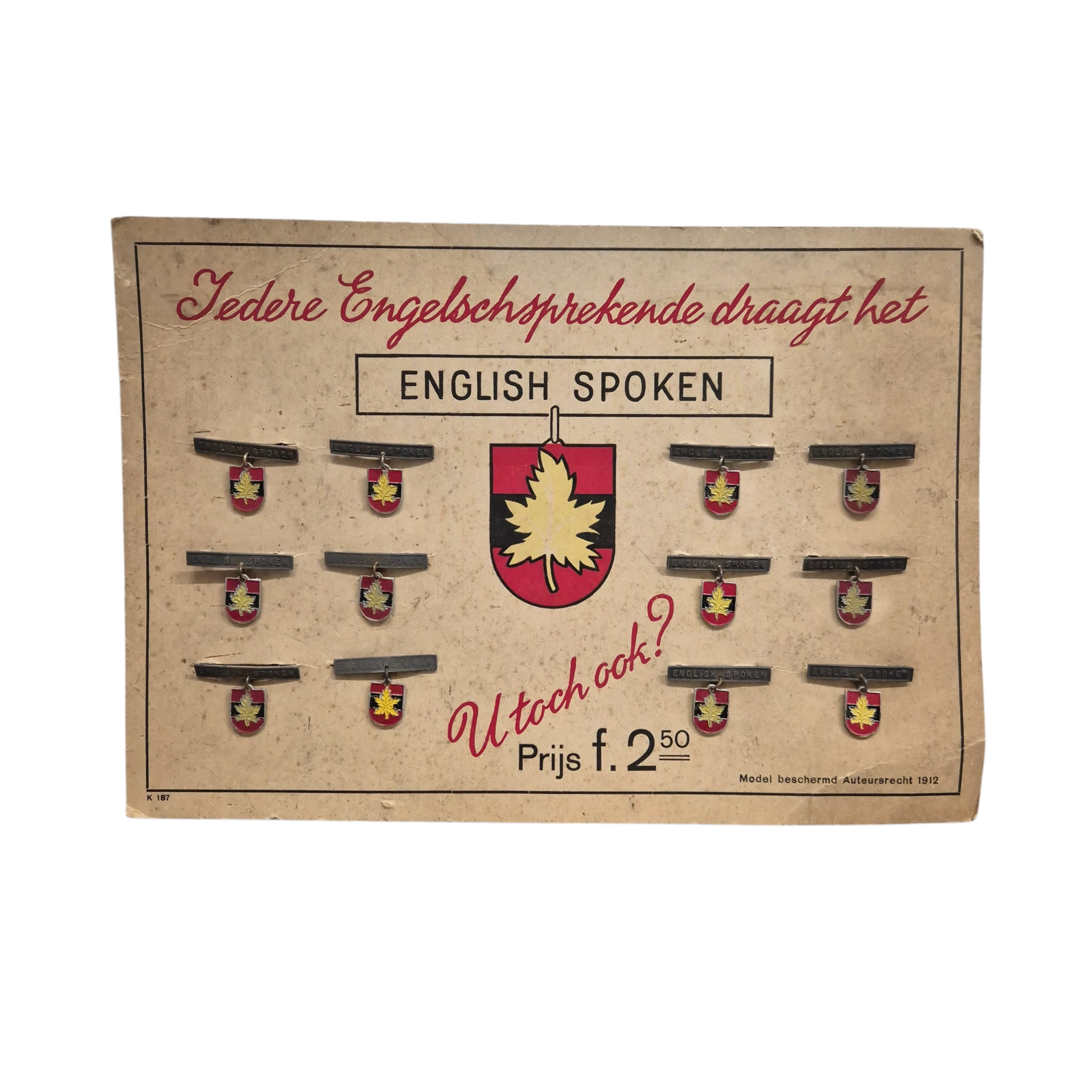 Set of twelve 'English Spoken' interpreter pins (Dutch civilian issue, Canadian Army)